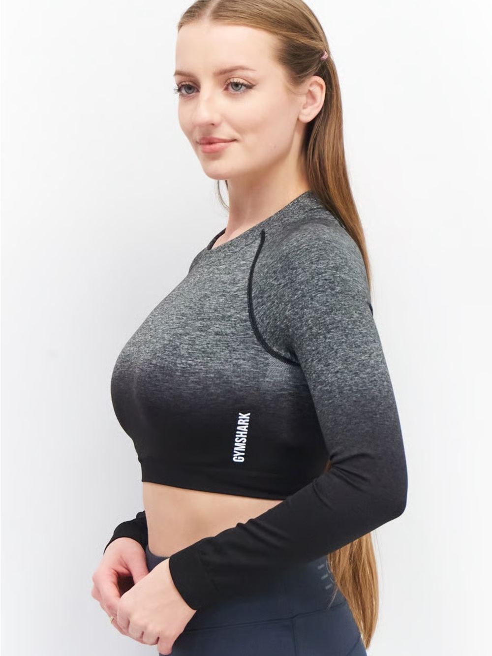 Gymshark Adapt Ombre Seamless Long Sleeve Cropped Active Top - Black/Grey